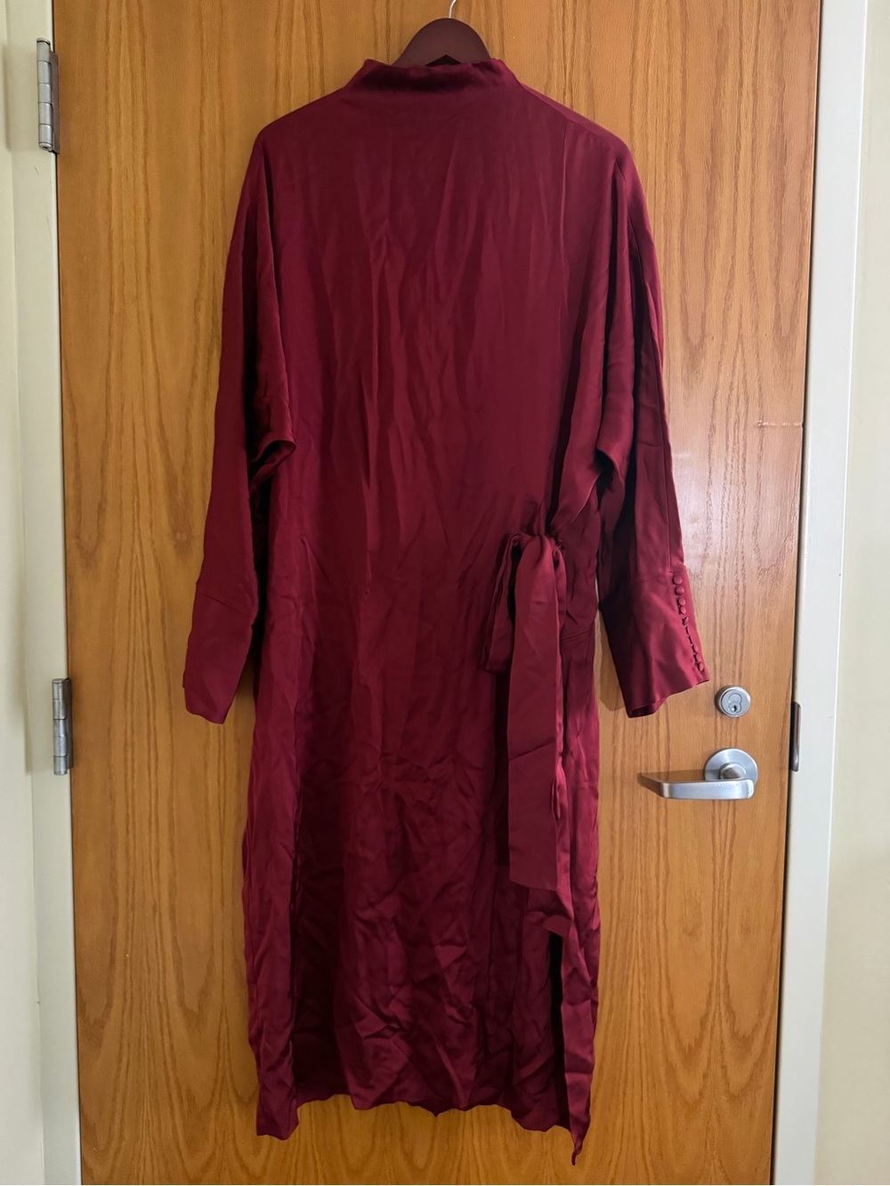 Zara Deep Burgundy Satin Tie-Waist Midi Dress Size M - Picture 3 of 11